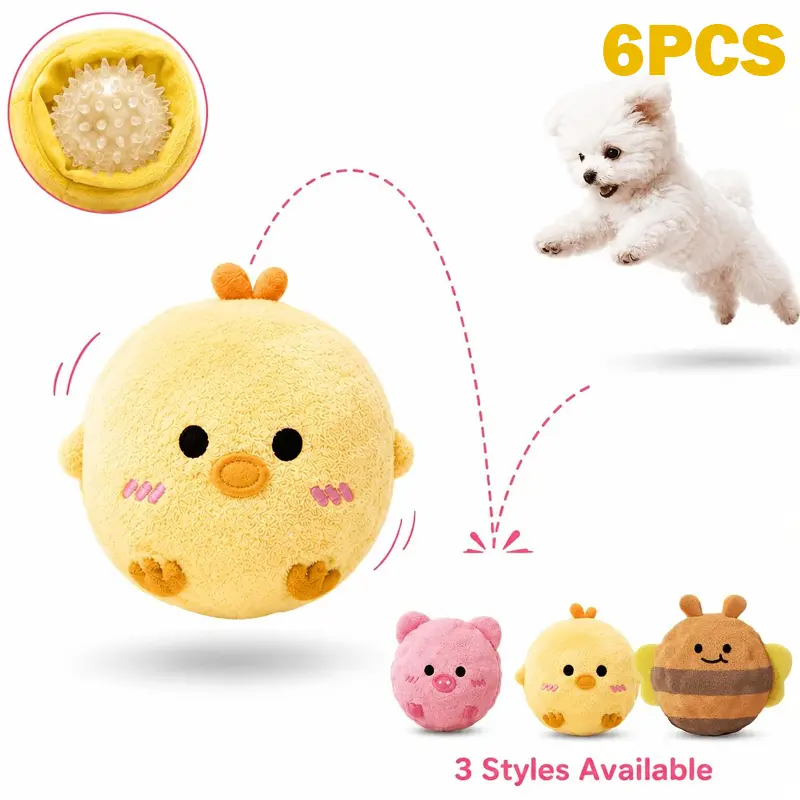 6-Pack/3Pack Squeaky Bouncy Dog Toys, Cute Animal-Shaped Pet Balls with Built-In Spiky Balls, Soft Interactive Puppy Chew Toys for Small Dogs, Fun Teething & Play Toys birthday gift
