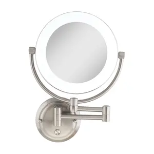 Lexington Lighted Optical Glass Wall Mount Makeup Mirror with LED, Infinity Dimmer Touch Pad, Sleek Decor, Dual Arms & Adjustable Head – 17"x12"x2.5 mirror Lighted Magnifying Makeup Mirror