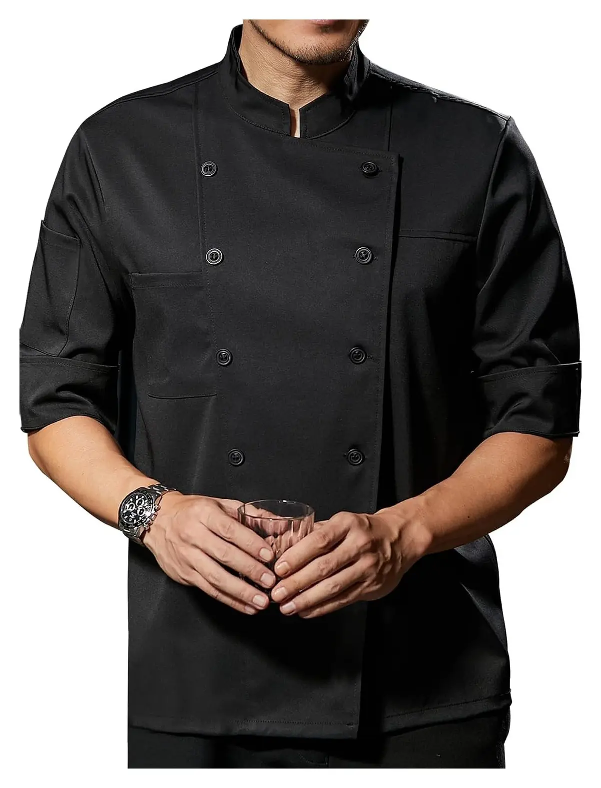Stretch Lightweight Chef Jacket Soft Black Men's Half Sleeve Uniform for Kitchen RestaurantGift