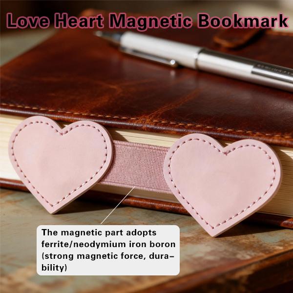 Heart-Shaped Magnetic Leather Bookmarks with Pen Holder Gift Box for Book Lovers Readers Cute Leather Bookmarks for Women Girls 2Pcs