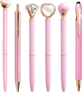 Pink Pens for Women, 6 Pcs Cute Pens Ballpoint Pen Bulk, 1.0mm Medium Point Black Ink, Office and School Supplies Fancy Nice Pen Gifts for Girls Nurse Teacher (Pink)