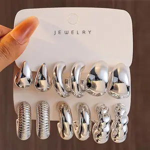 3/9 Pair of Women'S C-shaped Pendant Earrings Set - Fashionable Geometric Pattern, Water Drop, Perfect for Daily Wear, Beach Vacation, Back-to- Season'S Gift