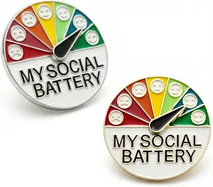 2PCS Social Battery Pin,My Social Battery Slider Pin,Funny Interactive Round Brooch Enamel Pins,Cute Mood Pins 7 Days a Week for Backpacks Clothing Hat Bags Scarves summerwins