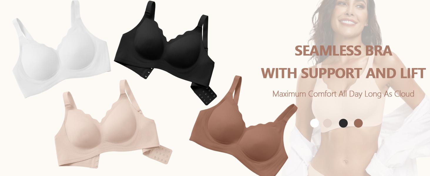 OEAK Women Seamless Jelly Bras No Underwire Scalloped Push Up Bras Soft Wireless Comfort Full Coverage Everyday Bra Womenswear Adjustable