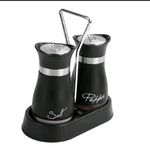 [Salt & Pepper Shaker Set] 2pcs KINGDALUX Salt and Pepper Shaker Set with Holder - Refillable Salt & Pepper Shakers, Modern Farmhouse Style with Top-Fill Lid & Stand, 4oz for Kitchen, Dining Table, Restaurant - Elegant Seasoning Dispensers, Ideal
