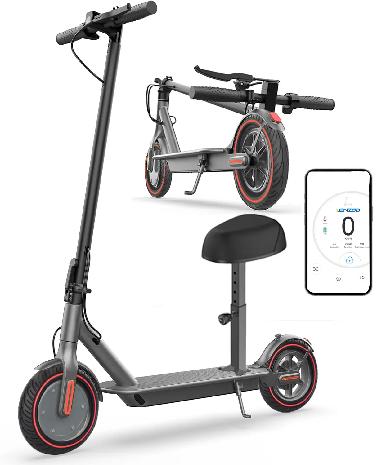 Electric Scooter with seat, Long-Range Portable Commuting Scooter for Adults with Braking System and App , Lightweight ,350W Motor, Top Speed 19/20 mph, Max 18/20Miles Ranges,