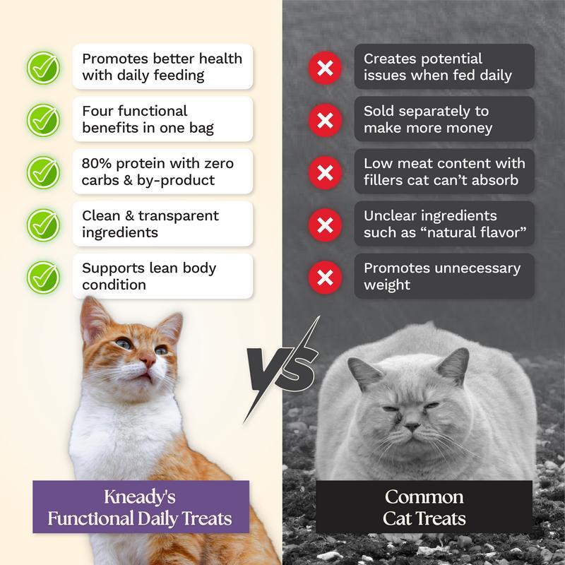 Kneady Multipurpose Functional Cat Grass Probiotic L-Lysine Fish Oil Treats for Healthy Cats - Supports Dentals, Hairballs, Gut, Skin, Coat, & Immune System - Freeze Dried Treats