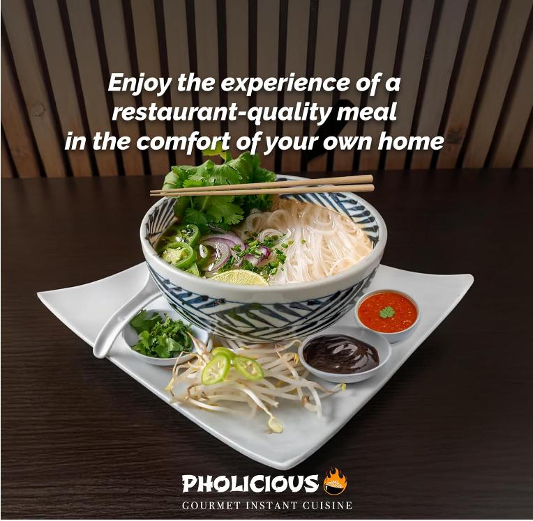 PhoLicious Instant Chicken Pho, Authentic Vietnamese Rice Noodle Soup Kit with Spices & Broth Mix, Ramen Noodles Alternative, Quick Microwave Meal - Pho Noodles Bowl - Chicken Flavor (4 Pack)