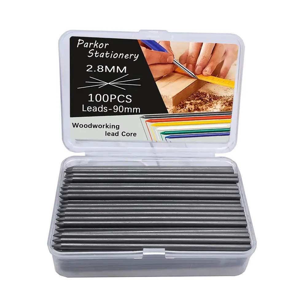 100 2B woodworking pencil leads -90mm in length and 2.8mm in diameter, suitable for resin replacement cores for carpenters, engineers - marking accessories with transparent storage boxes, Office school supplies, Drawing supplies
