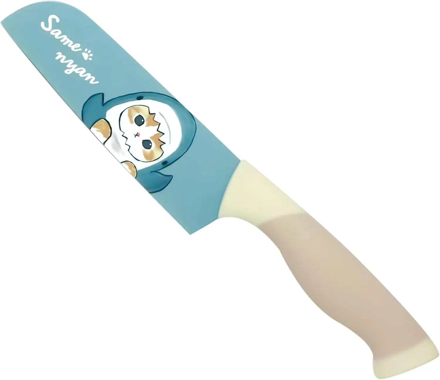 5.5'' Japanese Santoku Knife - High-Quality D2 Steel Double-Edged Blade, G10 Handle, Compact Pocket Kiritsuke Design, Ebi-nyan Mofusand Cat-Themed Kitchen Knives, Blade Cover Included, All-Purpose Kitchenware Gift, Cutting