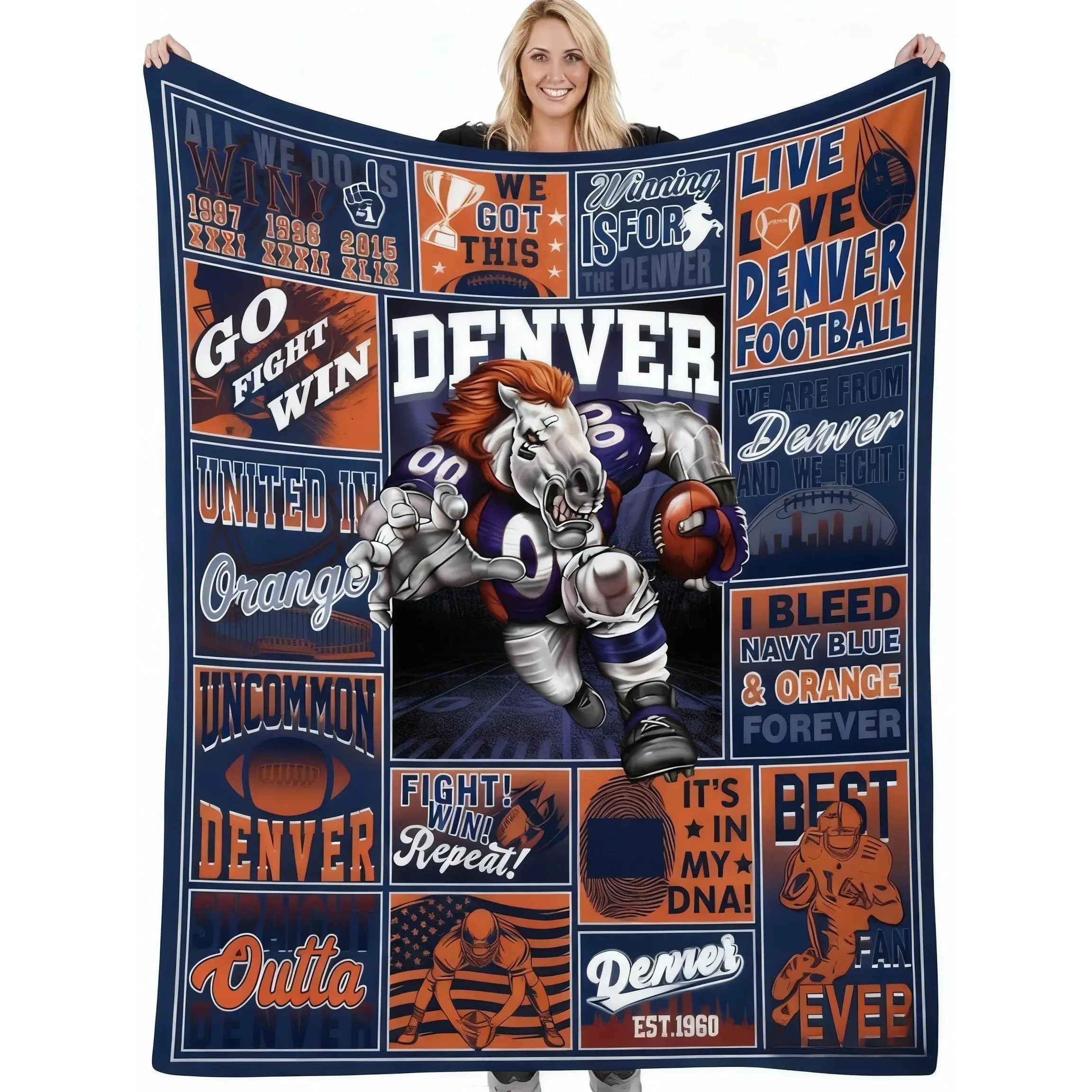 Denver Rugby Breathable Soft Blanket - Cozy Throw Blanket for Men, City Rugby Lovers Fan Gear Merch, 50x60in for Sofa, Bedroom, Cozy Throw Blankets