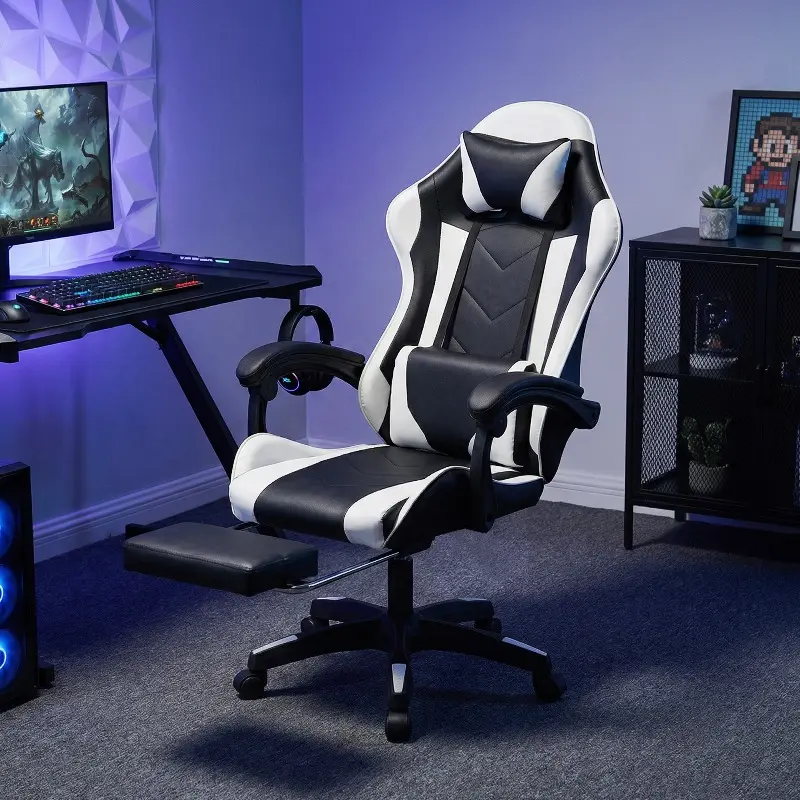 Adjustable PVC Office Chair, 360° Swivel & 90°-135° Recline, Ergonomic Height Adjustable Desk Chair for Home Office, Red/Blue/Black/White