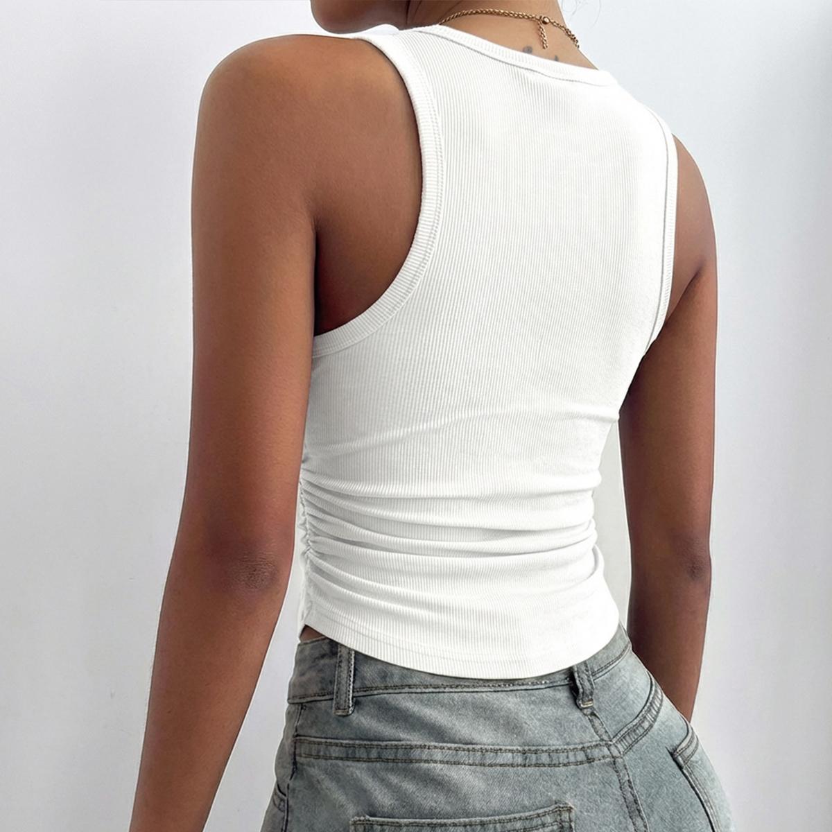 ChicMe Women's Round Neck Sleeveless Side Ruched Tank Slim Fit Ribbed Racerback Tank Top