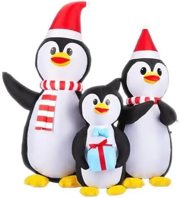 6FT Waterproof Standing Plastic Lighted Christmas Inflatable Penguin Family Decor, Built-in LED Lights, Holiday Party Backdrop, Front Yard Photo Prop