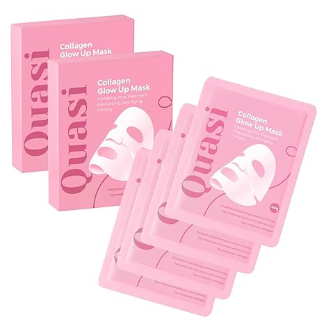 Quasi Collagen Glow Up Mask 2.0, Quasi Bio Collagen Face Mask, Firm Skin Deep Hydrating Masks for Wrinkle Reduction and Pore Minimization - Glow like Glass Skin (2 Box (8 Pcs))