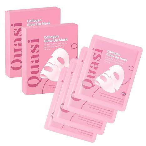Quasi Collagen Glow Up Mask 2.0, Quasi Bio Collagen Face Mask, Firm Skin Deep Hydrating Masks for Wrinkle Reduction and Pore Minimization - Glow like Glass Skin (2 Box (8 Pcs))
