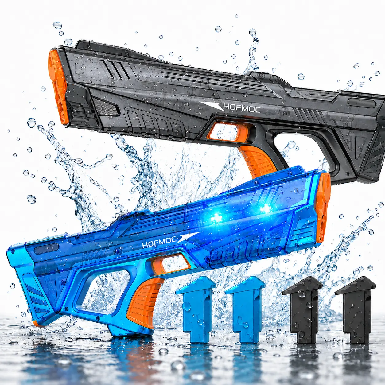 Unisex Rechargeable Automatic Waterblasters (2-Pack, Ages 6+ & Adults), 29-32 FT Range, Replaceable Battery, LED Shooting Effects, Futuristic Look, 16.9×6.1×1.7 Inches, Lightweight ABS Feels Easy to Carry Summer Pool Toy