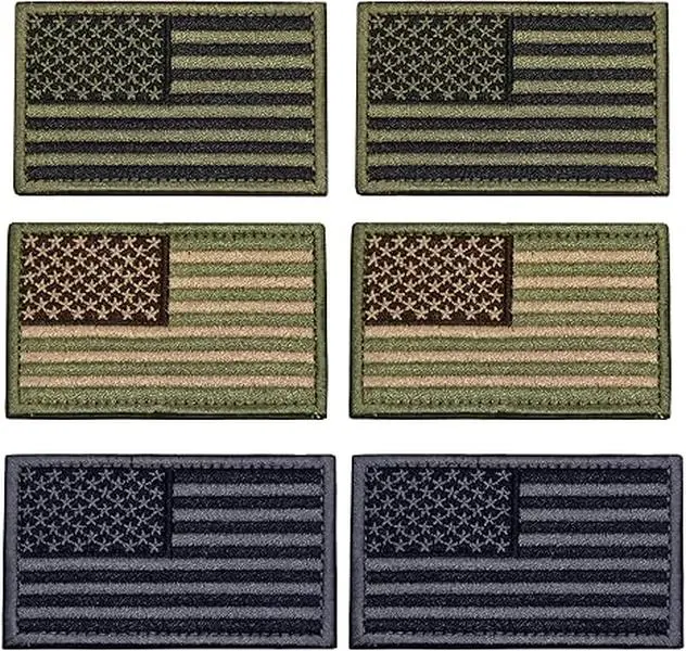 6 PCS USA Flag Patch Tactical Morale Patch Embroidered American Flag Patch Hook Loop Fastener Backing Emblem,2 PCS Army Green+2 PCS Multitan+2 PCS Silver Grey