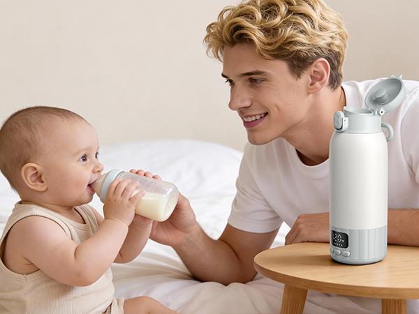 DDZJIAN Portable Baby Bottle Warmer Breast Milk Formula & Water Fast Heating 17oz Large Capacity 98ºF-131ºF Accurate Temperature Control 10400mAh for Travel Outdoor Vehicle Car Airplane Journey