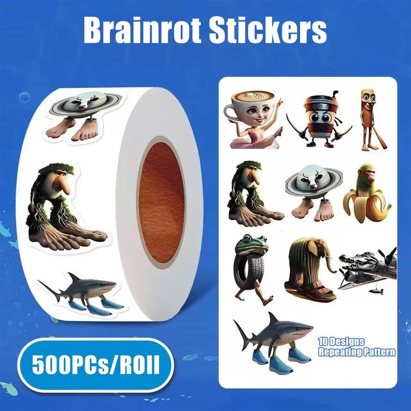 2 Roll Set of 1000 Stickers Brainrot Stickers, Italian Brainrot Temporary Tattoos, Italian Brainrot Funny Stickers Suitable for Enthusiasts of Humor and Unique Stickers