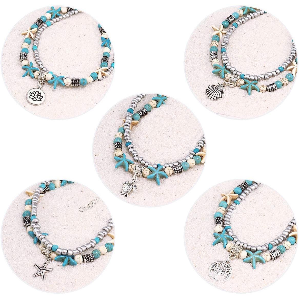 5 count Ankle Bracelets for Women Layered Beach Adjustable Anklets Boho Chain Anklet Foot