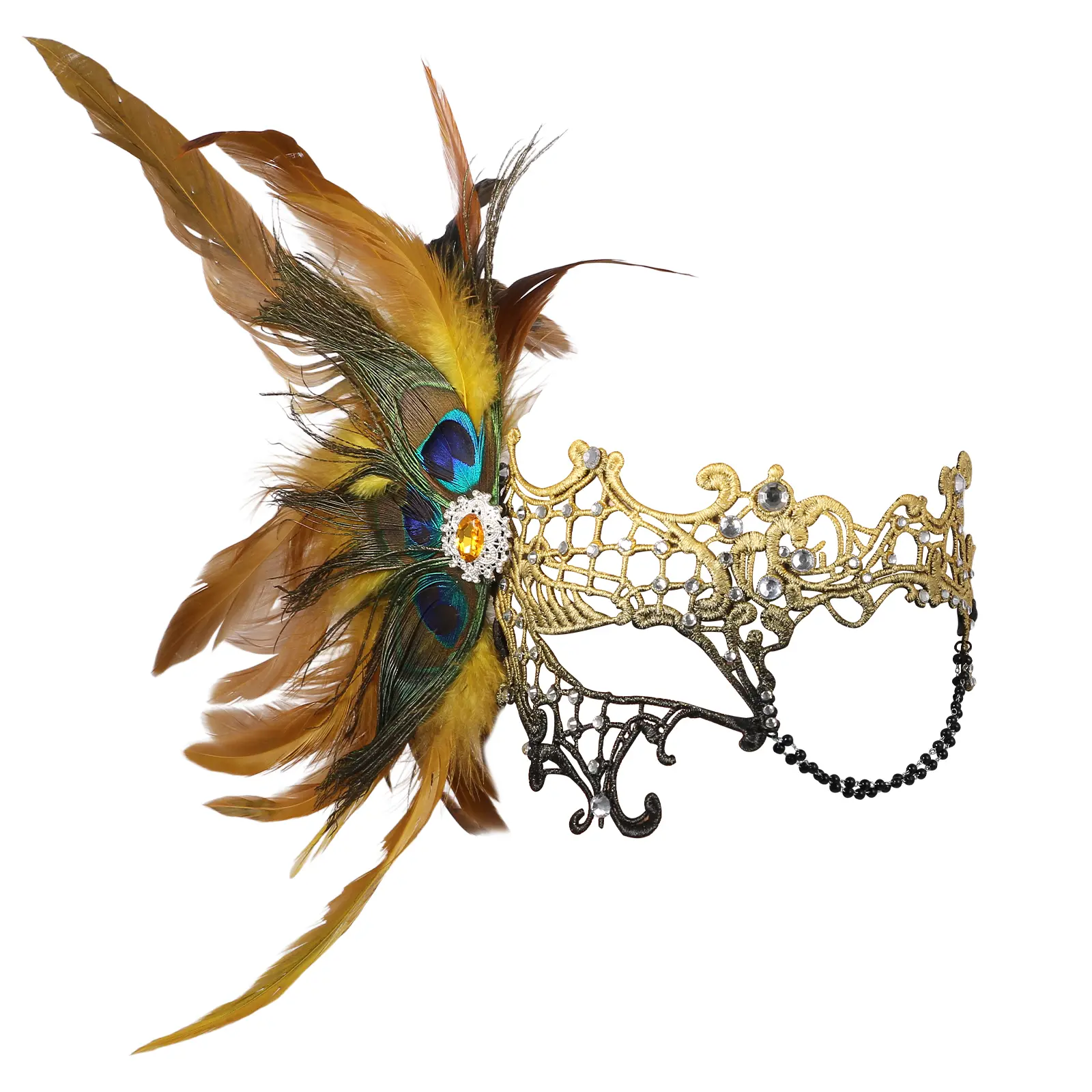 OIDEA Women's Stylish 1-Eyed Half Masquerade Mask for Adults - Adjustable Strap, Lightweight, Comfortable, Lace Feathers, Rhinestone, Chain Details, 54–60 Cm, Available in Black, Purple, Red, Blue, Festive Party Accessory, Available In Black, Purple, Red,