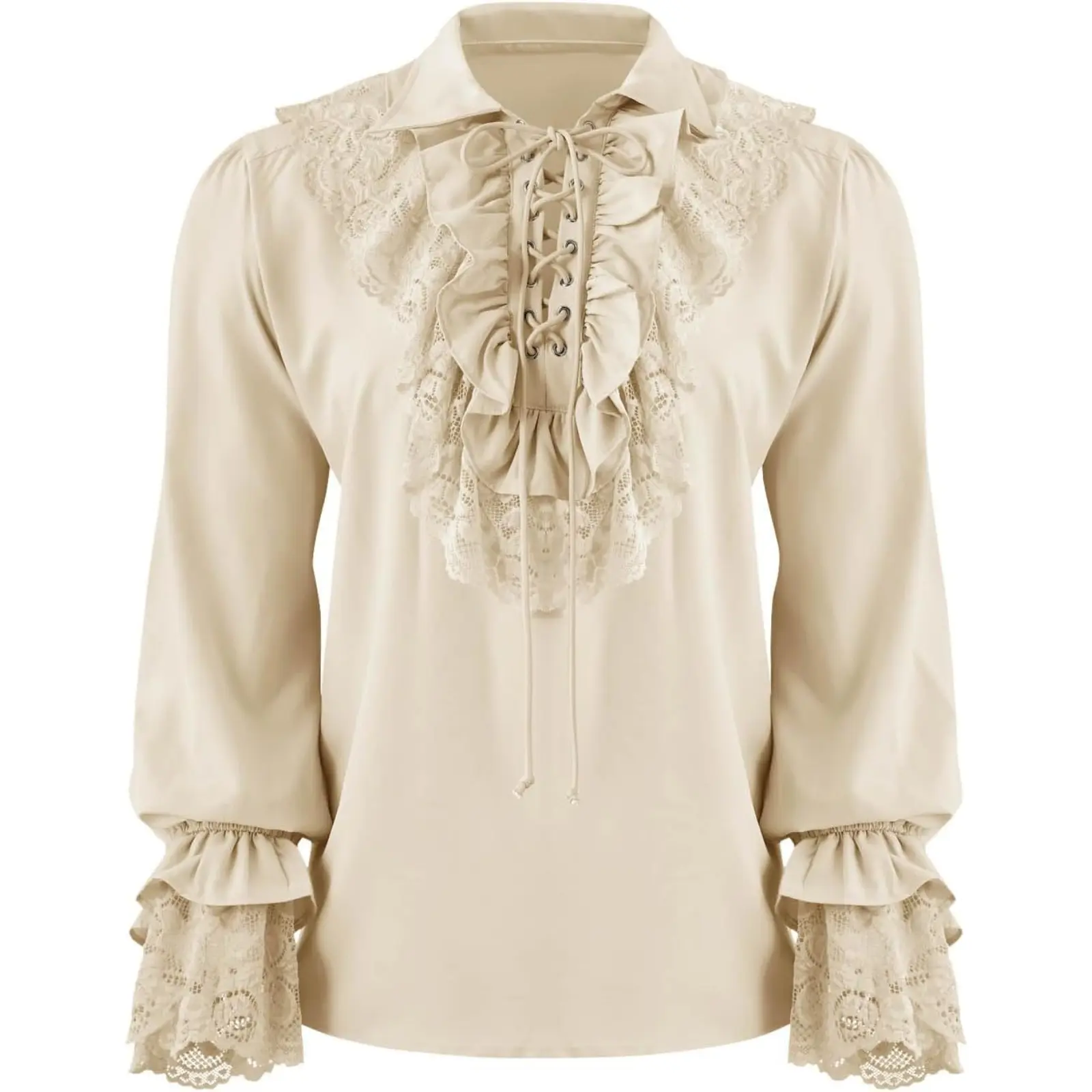 Runcati Mens Pirate Shirt Ruffle Renaissance Victorian Vampire Poet Shirts Steampunk Gothic Medieval Lace Costume