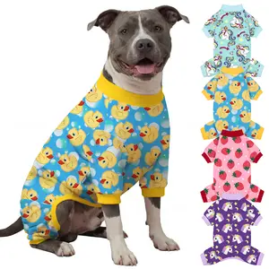 XPUDAC Cozy Christmas Pajamas for Pets - 4 Pieces Duckie & Strawberry Pattern Soft Stretchy Material for Small Medium Large Dogs Cats Festive Gift Clothes Outfits