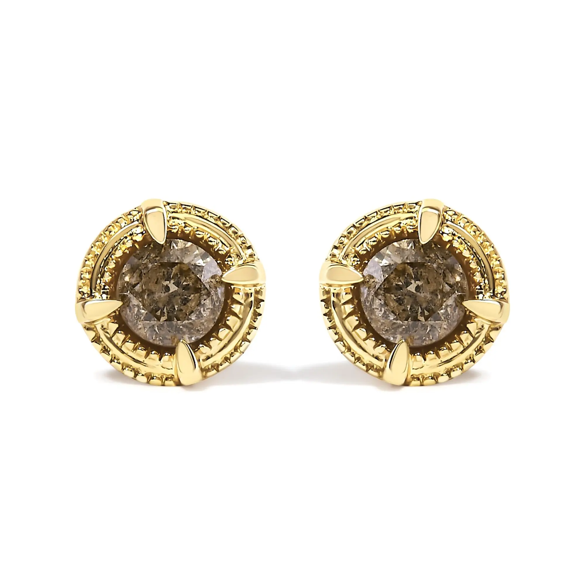.925 Sterling Silver Round Brilliant Cut Diamond Solitaire Milgrain Stud Earrings
