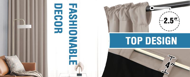 H.VERSAILTEX 100% Blackout Curtains for Bedroom with Black Liner Full Room Darkening Curtains Thermal Insulated Back Tab/Rod Pocket Window Drapes for Living Room, 2 Panels