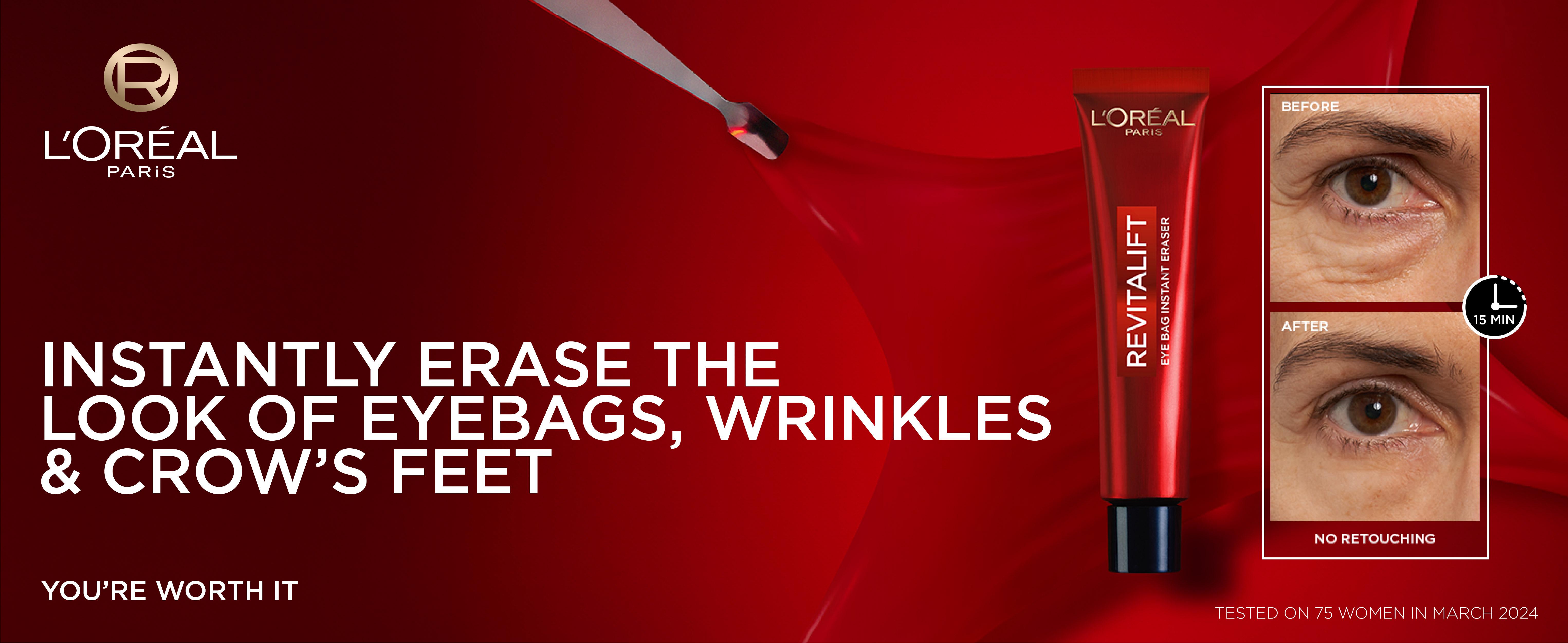 Eye Bag Instant Eraser, Tightens, Firms, & Blurs Wrinkles, L'Oreal Paris Eye Bag Instant Eraser, Tightens, Firms, & Blurs Wrinkles, L'Oreal Paris