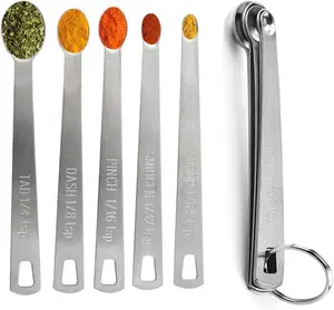 Measuring Spoons Set, Includes 1/4 Tsp, 1/8 Tsp, 1/16 Tsp, 1/32 Tsp, 1/64 Tsp, Tablespoon and Teaspoon for Measure Liquid and Dry Ingredients, Food Grade Stainless Steel Measuring Cups (5) TallsooU