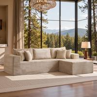 Beige Plush Corduroy Right Chaise