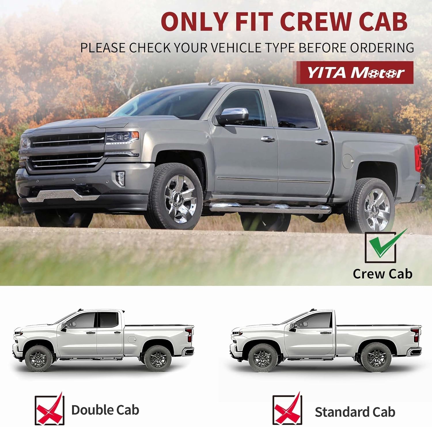 YITAMOTOR Floor Mats Compatible with 2014-2018 Chevy Silverado/GMC Sierra 1500 Crew Cab, 2015-2019 Silverado/Sierra 2500 HD/3500 HD Crew Cab, Custom Fit Liners, 1st & 2nd Row