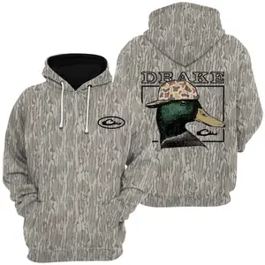 Drake Waterfowl Hoodie - Duck With Camo T-Shirt, Sweatshirt, Hoodie with Tree Print, Long Sleeve Outdoor Hunting Pullover Hooded, Soft & Durable Camouflage Sweatshirt, Gift for Men, Gift for Her