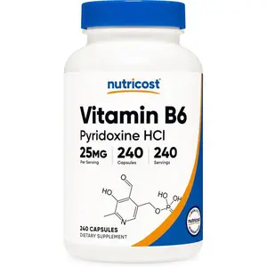 Nutricost Vitamin B6 (Pyridoxine HCl) 25mg, 240 Capsules - Non-GMO, Gluten Free and Vegetarian Friendly