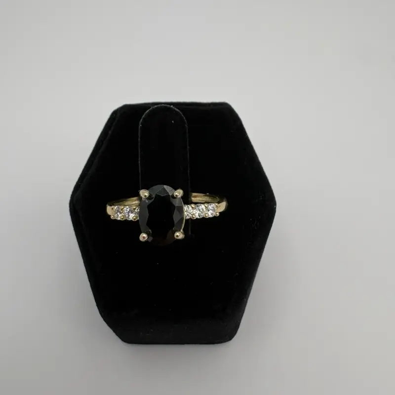 10k Black Zirconia Engagement Ring - Elegant, Durable Size 7, Engraved Name, Custom Engraved, Personalized Jewelry, Engraved Name Rings, Custom Engraved Rings