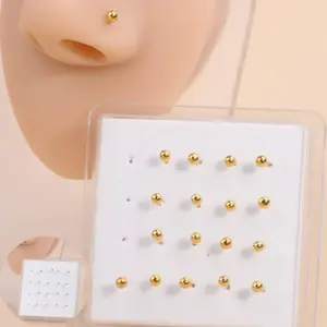 A set of 20 unique 14k gold-plated ball-shaped nose rings for women, suitable for everyday wear, parties, or as a gift.