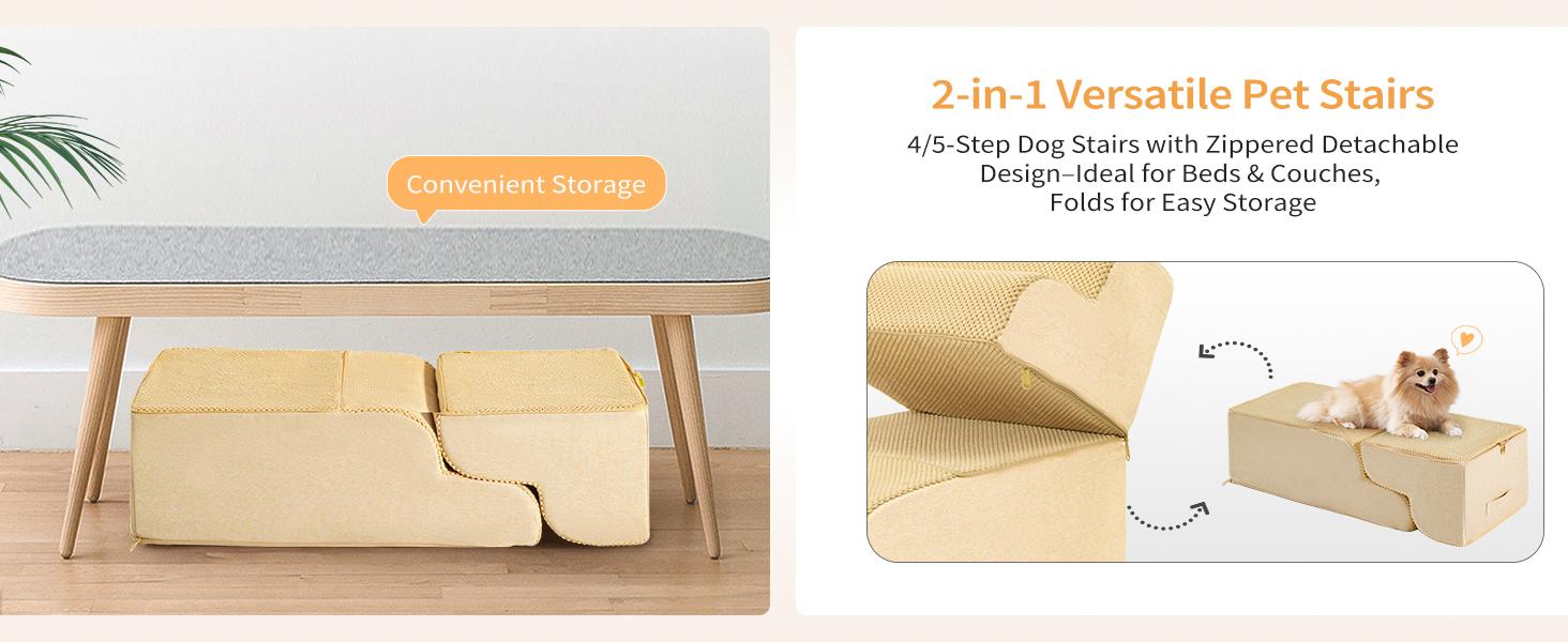 Made4Pets Dog Stairs and Ramp for Bed 3-5 Step Non-Slip for Small Dogs Up to 35lbs Design for Dogs and Cats Indoorfun Home Safe Climbing Boost Physical Activity