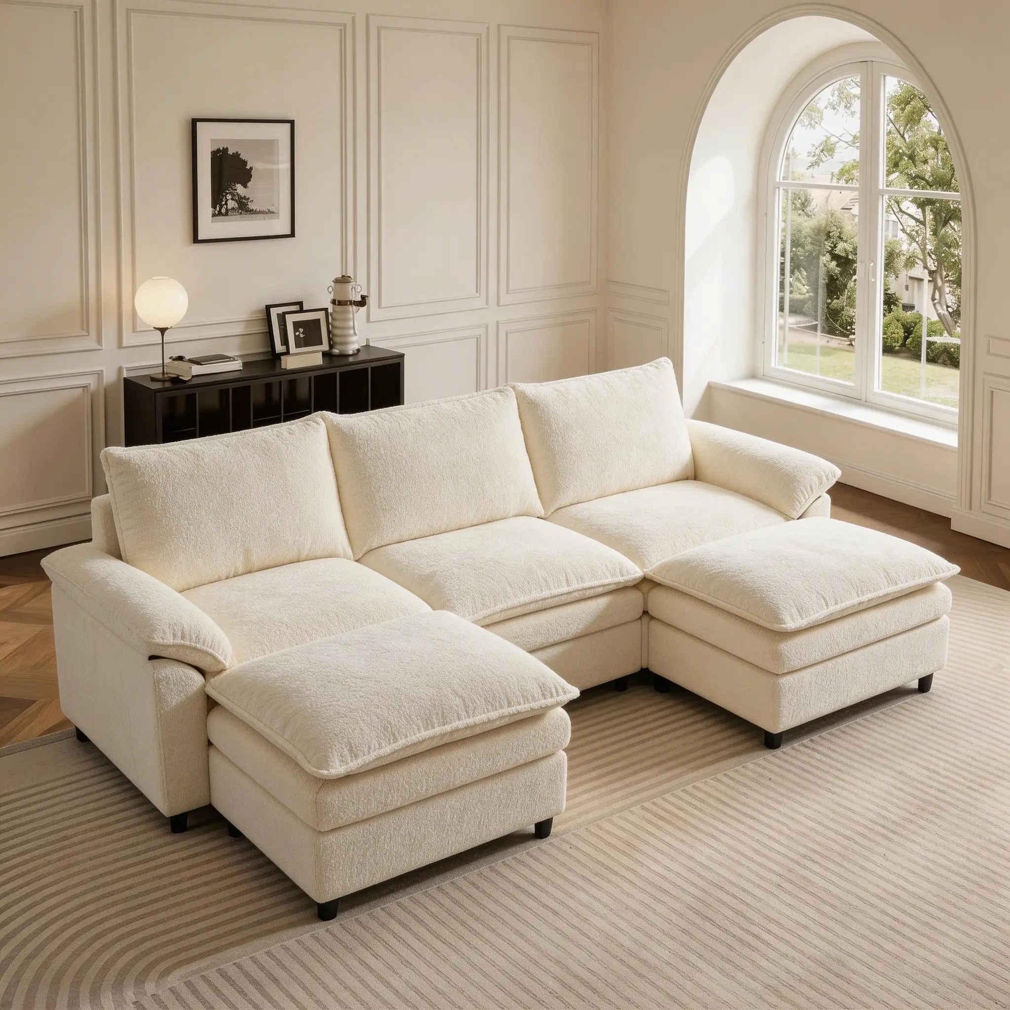 HIPIHOM Cloud-Like Modular Sectional Couch - Skin-Friendly Chenille Upholstered Sofas, Plush Cushions, Free Combination Layouts, Family-Focused Living Room & Apartment Furniture (Multi-Color Selection, Sofa Set + 2 Ottomans),dorm essentials,home decor