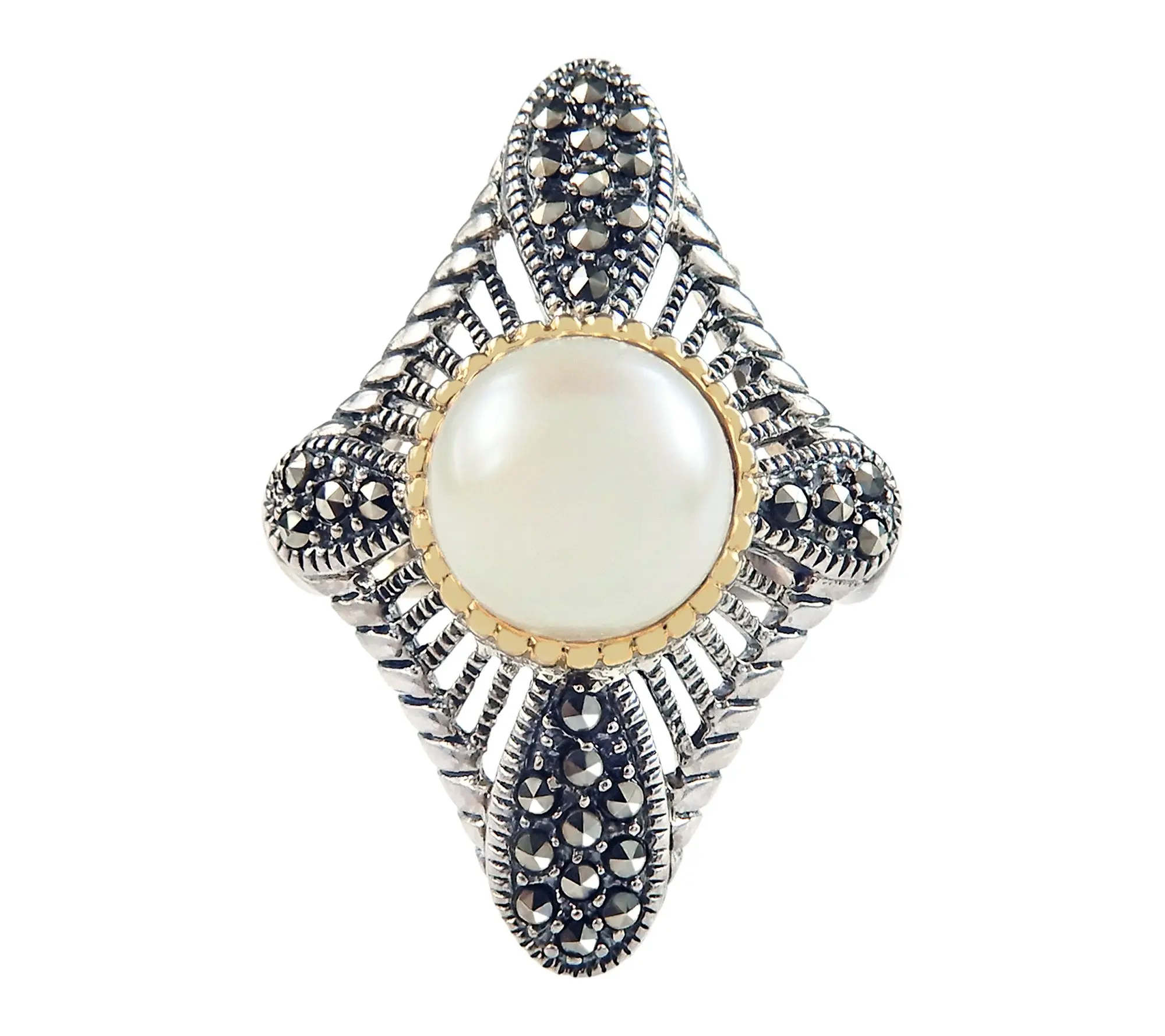 Suspicion Cultured Pearl & Marcasite Ring, Sterling Silver