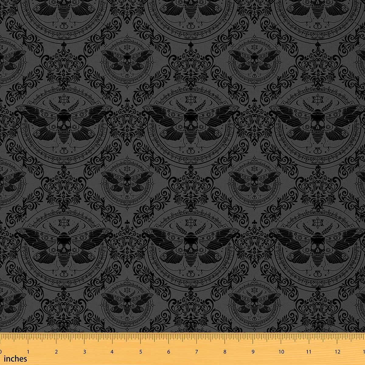 Gothic Damask Fabric by The Yard Death Moth Upholstery Fabric Vintage Jacquard Soft Flannel Indoor Decor for DIY Sewing Craft Projects Exotic Floral Yard