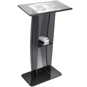 VEVOR Acrylic Podium,  , 47" Acrylic Podium Stand with Wide Reading Surface & Storage Shelf, Floor-standing Clear Pulpits Acrylic for Church Office School, Black
