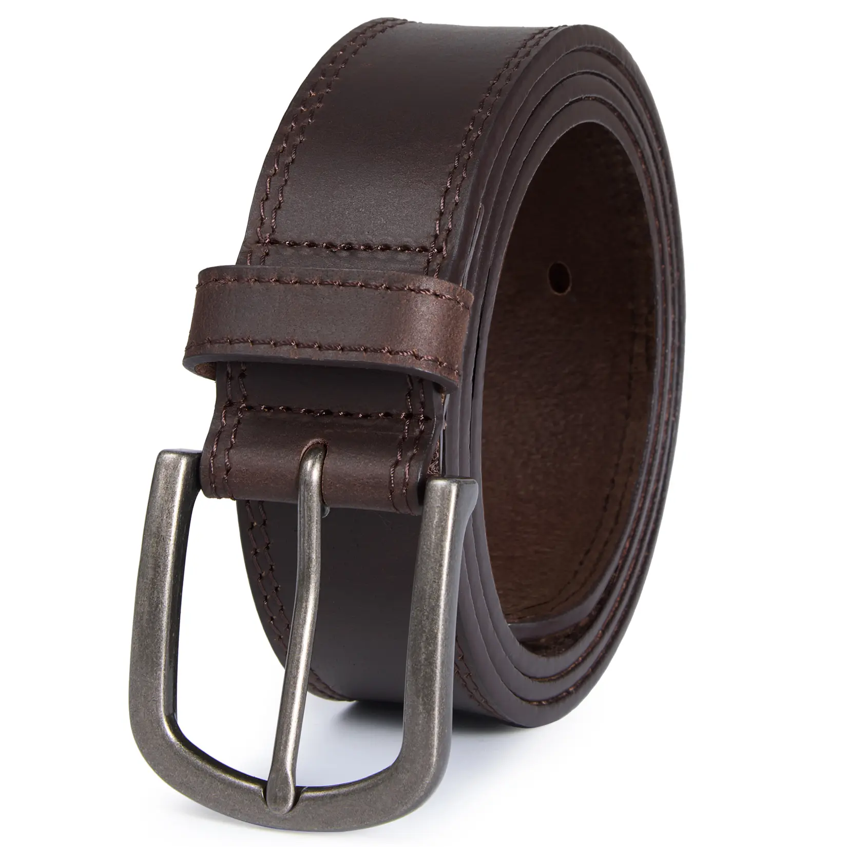 Men's Handmade 100% Leather Waist Belt - Cow Hide Full Grain Textured Strap, Adjustable Strap Frame Buckle, Trim-to-Fit for Casual Jeans, Versatile Mens Gift Accessory