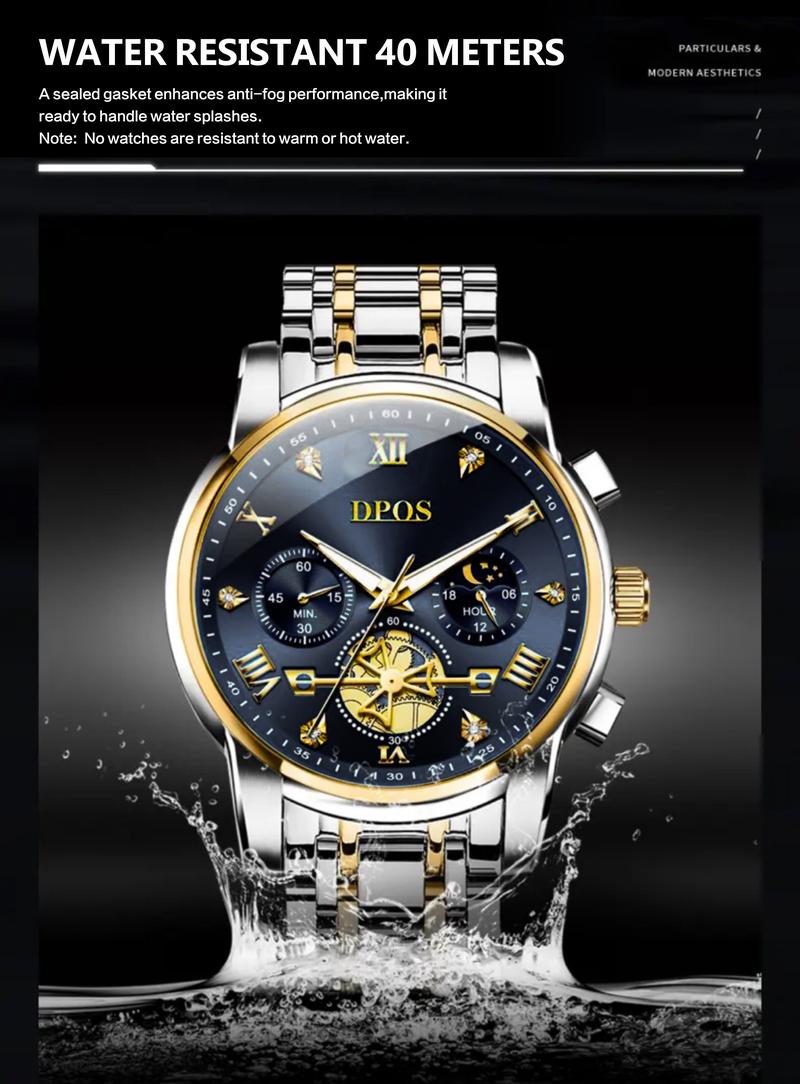 The top choice for boys! A 48mm large dial mechanical wristwatch, combining appearance quality with practicality, with luminous moon phase chronograph function! 40 meters of water resistance and fog protection, suitable for daily commuting. watch travel