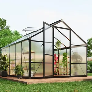 8×10 FT Greenhouse, Large Walk in Greenhouses for Outdoors and Garden Planting, Polycarbonate Greenhouse with Enhanced Aluminum Frame, Green Houses with Quick Setup Structure and Roof Vent, Black