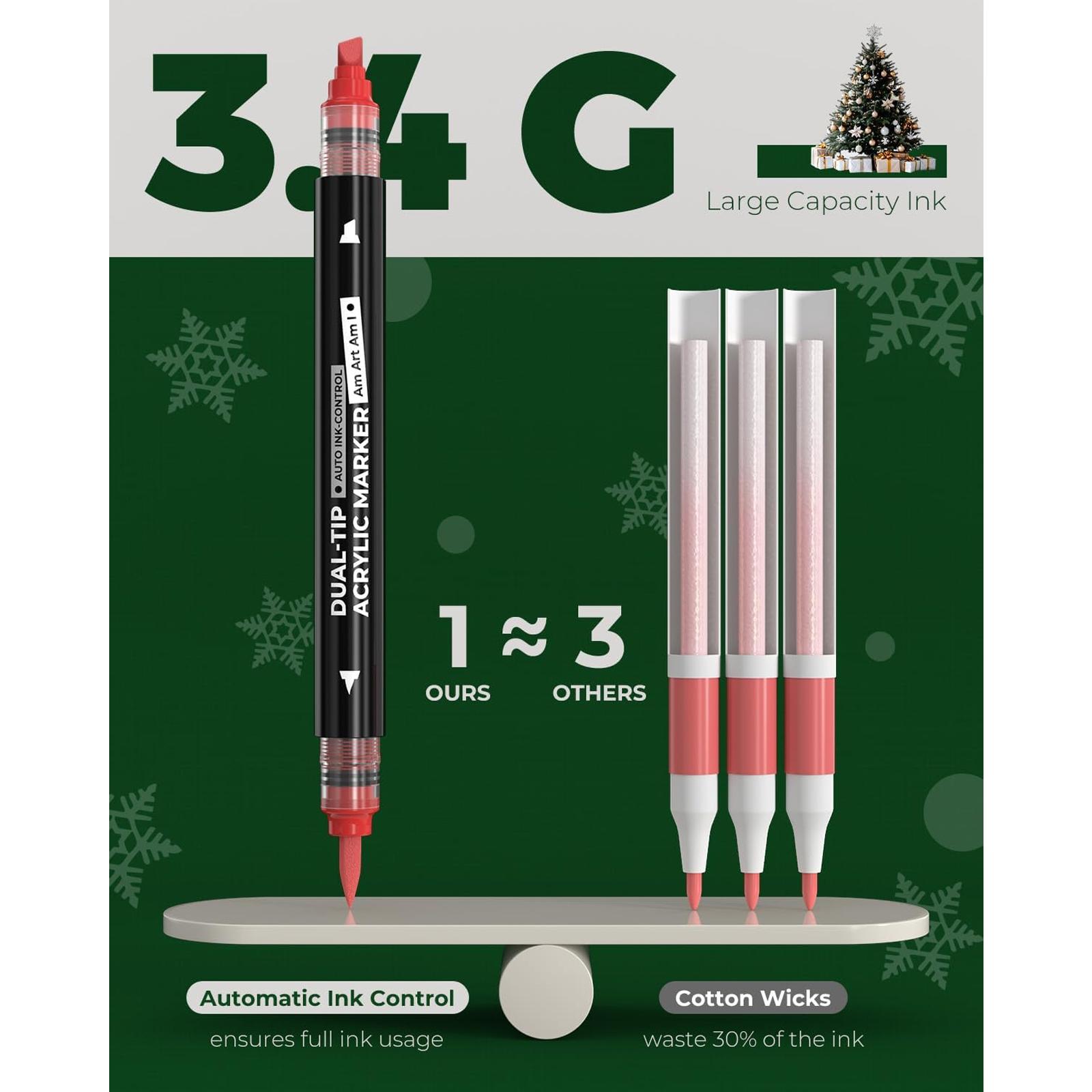 JusArt 36/60 Colors Automatic Ink Control Acrylic Paint Markers Dual Tip with Broad Tip and Brush Tip Pens for Ceramic, Wood, Canvas, Glass, Stone, Fabric, Rock Painting, DIY Crafts Art Supplies Kit