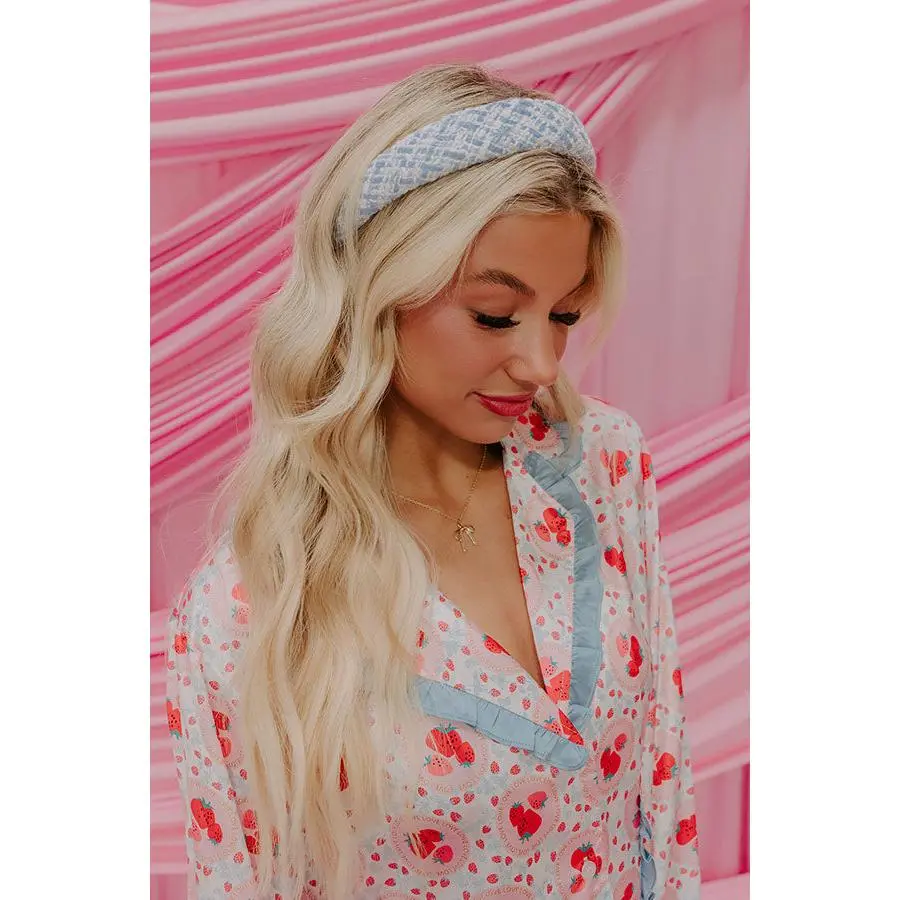Girl Boss Tweed Headband in Sky Blue