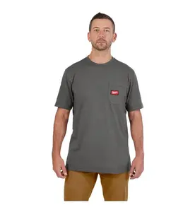 Milwaukee Men's Medium Gray GRIDIRON Cotton/Polyester Short-Sleeve Pocket T-Shirt for Menswear Top