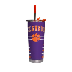 Clemson Retro Diamond Cut Silicone Portable Leakproof Beverage Vacuum Flask Straw Tumbler